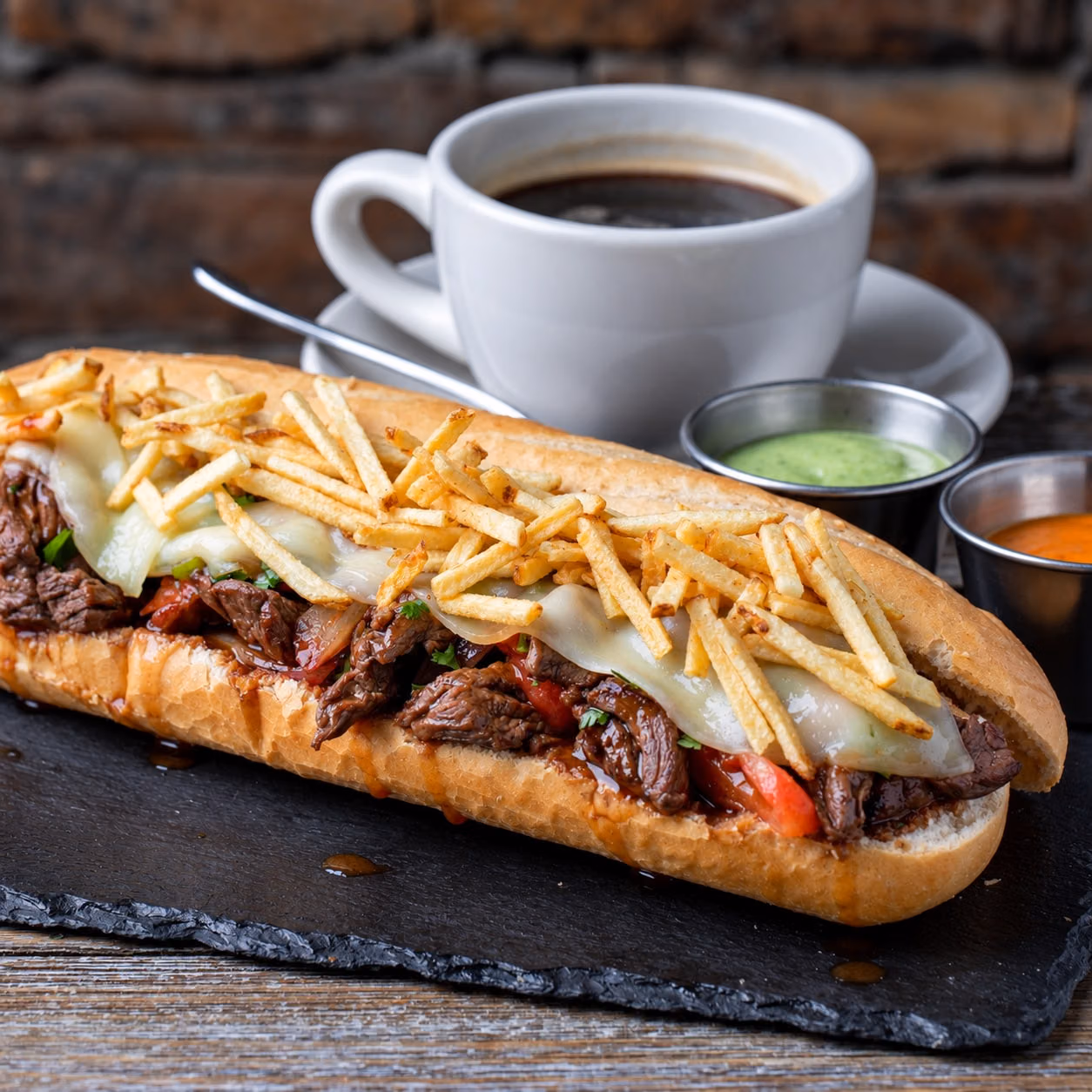 AI recreation of a steak sandwich from Bravo Peruvian Kitchen.